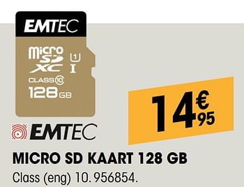 Promoties Emtec micro sd kaart 128 gb - Emtec - Geldig van 29/08/2019 tot 16/09/2019 bij Electro Depot