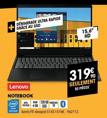 Promotions Lenovo notebook ideapad s145-151wl - Lenovo - Valide de 29/08/2019 à 16/09/2019 chez Electro Depot
