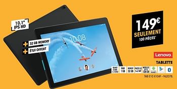 Promotions Lenovo tablette tab e10 x104f - Lenovo - Valide de 29/08/2019 à 16/09/2019 chez Electro Depot