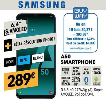 Promotions Samsung a50 smartphone - Samsung - Valide de 29/08/2019 à 16/09/2019 chez Electro Depot