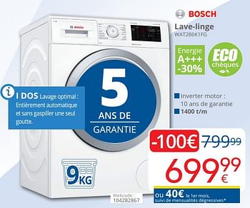 Promotions Bosch lave-linge wat286k1fg - Bosch - Valide de 15/08/2019 à 15/09/2019 chez Eldi