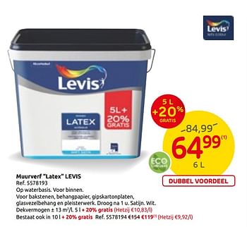 Promoties Muurverf latex levis - Levis - Geldig van 04/09/2019 tot 23/09/2019 bij Brico