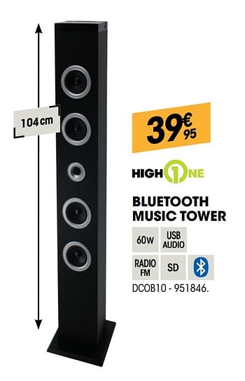 Promoties Highone bluetooth music tower dcob10 - HighOne - Geldig van 29/08/2019 tot 16/09/2019 bij Electro Depot