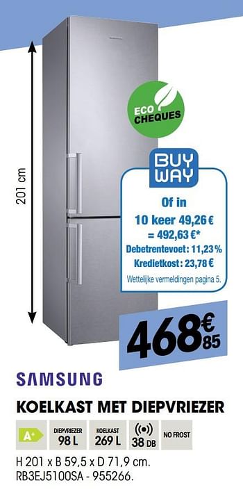 Promoties Samsung koelkast met diepvriezer rb3ej5100sa - Samsung - Geldig van 29/08/2019 tot 16/09/2019 bij Electro Depot