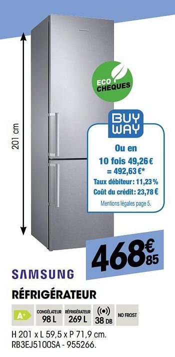 Promoties Samsung réfrigérateur rb37j5100sa-ef - Samsung - Geldig van 29/08/2019 tot 16/09/2019 bij Electro Depot