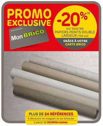 Promotions -20% sur tous les papiers peints doub - Produit maison - Brico - Valide de 04/09/2019 à 23/09/2019 chez Brico