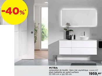 Promotions Mitra composition de meuble - blanc mat, asymétrique plan tablette en solid surface - Balmani - Valide de 01/09/2019 à 30/09/2019 chez X2O