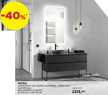 Promotions Mitra composition de meuble suspendue - chêne noir asymétrique plan tablette en granit - Balmani - Valide de 01/09/2019 à 30/09/2019 chez X2O