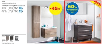 Promoties Badkamermeubelen bèta zwevend enkel meubel met 2 lades en spiegelpaneel - Storke - Geldig van 01/09/2019 tot 30/09/2019 bij X2O