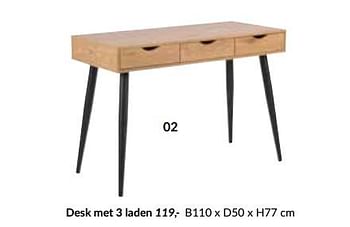 Promoties Desk met 3 laden - Huismerk - Deba Meubelen - Geldig van 26/08/2019 tot 31/12/2019 bij Deba Meubelen