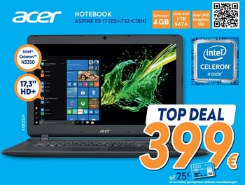 Promoties Acer notebook aspire es 17 (es1-732-c18h) - Acer - Geldig van 28/08/2019 tot 24/09/2019 bij Krefel