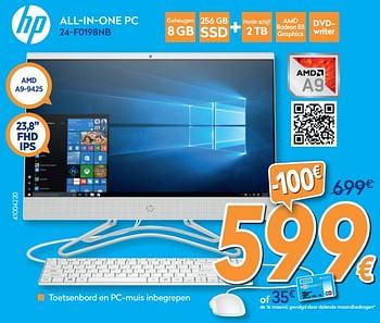 Promotions Hp all-in-one pc 24-f0198nb - HP - Valide de 28/08/2019 à 24/09/2019 chez Krefel