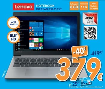 Promotions Lenovo notebook ideapad 330-15ast - Lenovo - Valide de 28/08/2019 à 24/09/2019 chez Krefel