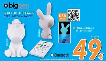Promoties Bigben wireless speaker btls unicorn-rabbit - BIGben - Geldig van 28/08/2019 tot 24/09/2019 bij Krefel