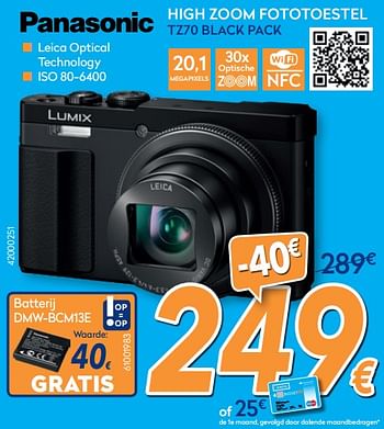 Promoties Panasonic digitaal fototoestel tz70 black pack - Panasonic - Geldig van 28/08/2019 tot 24/09/2019 bij Krefel