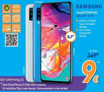 Promoties Samsung smartphone galaxy a 70 - Samsung - Geldig van 28/08/2019 tot 24/09/2019 bij Krefel
