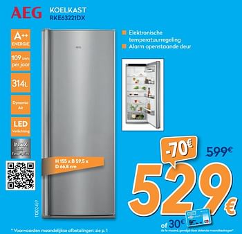 Promotions Aeg koelkast rke63221dx - AEG - Valide de 28/08/2019 à 24/09/2019 chez Krefel