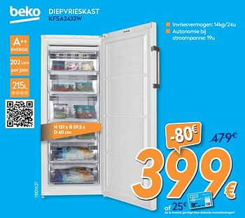 Promoties Beko diepvrieskast kfsa2433w - Beko - Geldig van 28/08/2019 tot 24/09/2019 bij Krefel