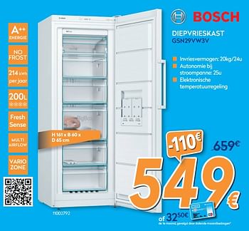 Promoties Bosch diepvrieskast gsn29vw3v - Bosch - Geldig van 28/08/2019 tot 24/09/2019 bij Krefel