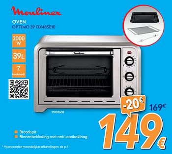 Promoties Moulinex oven optimo 39 ox485e10 - Moulinex - Geldig van 28/08/2019 tot 24/09/2019 bij Krefel