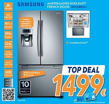 Promoties Samsung amerikaanse koelkast french door rfg23resl1 - Samsung - Geldig van 28/08/2019 tot 24/09/2019 bij Krefel