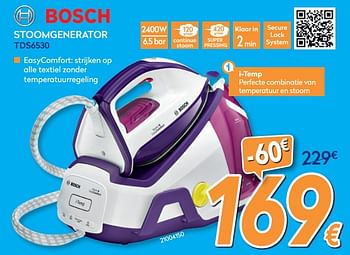 Promoties Bosch stoomgenerator tds6530 - Bosch - Geldig van 28/08/2019 tot 24/09/2019 bij Krefel