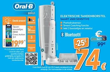 Promoties Oral-b elektrische tandenborstel smart 4500 sensitive - Oral-B - Geldig van 28/08/2019 tot 24/09/2019 bij Krefel