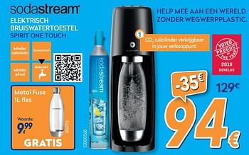 Promoties Sodastream elektrisch bruiswatertoestel spirit one touch - Sodastream - Geldig van 28/08/2019 tot 24/09/2019 bij Krefel