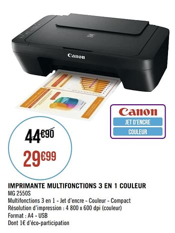 Promotions Canon imprimante multifonctions 3 en 1 couleur mg 2550s - Canon - Valide de 19/08/2019 à 15/09/2019 chez Géant Casino