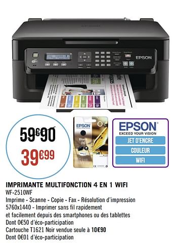 Promoties Epson imprimante multifonction 4 en 1 wifi wf-2510wf - Epson - Geldig van 19/08/2019 tot 15/09/2019 bij Géant Casino