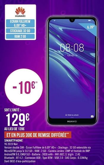 Promotions Huawei smartphone y6 2019 noir - Huawei - Valide de 19/08/2019 à 15/09/2019 chez Géant Casino