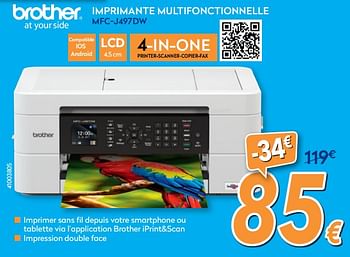 Promotions Brother imprimante multifonctionnelle mfc-j497dw - Brother - Valide de 28/08/2019 à 24/09/2019 chez Krefel