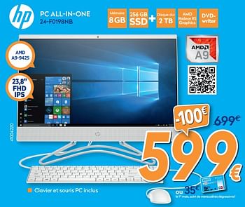 Promotions Hp pc all-in-one 24-f0198nb - HP - Valide de 28/08/2019 à 24/09/2019 chez Krefel