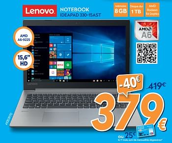 Promoties Lenovo notebook ideapad 330-15ast - Lenovo - Geldig van 28/08/2019 tot 24/09/2019 bij Krefel