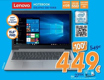 Promotions Lenovo notebook ideapad 330-15ikb - Lenovo - Valide de 28/08/2019 à 24/09/2019 chez Krefel