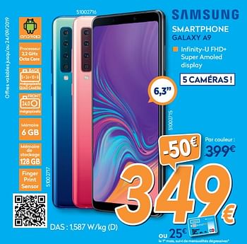 Promotions Samsung smartphone galaxy a9 - Samsung - Valide de 28/08/2019 à 24/09/2019 chez Krefel