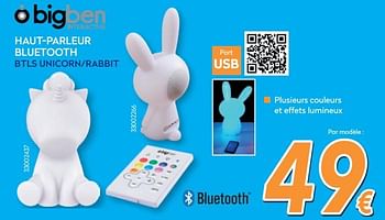 Promotions Bigben haut-parleur bluetooth btls unicorn-rabbit - BIGben - Valide de 28/08/2019 à 24/09/2019 chez Krefel