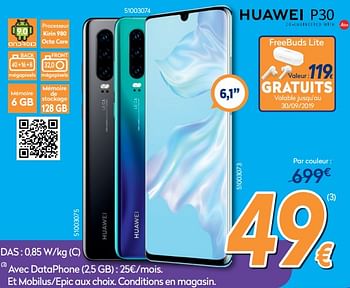 Promotions Huawei p30 - Huawei - Valide de 28/08/2019 à 24/09/2019 chez Krefel