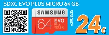 Promotions Samsung sdxc evo plus micro 64 gb - Samsung - Valide de 28/08/2019 à 24/09/2019 chez Krefel