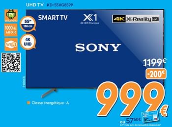 Promotions Sony uhd tv kd-55xg8599 - Sony - Valide de 28/08/2019 à 24/09/2019 chez Krefel