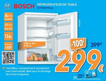 Promotions Bosch réfrigérateur de table ktr15nw4a - Bosch - Valide de 28/08/2019 à 24/09/2019 chez Krefel