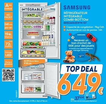 Promotions Samsung réfrigérateur intégrable combi-bottom brb260035ww-ef - Samsung - Valide de 28/08/2019 à 24/09/2019 chez Krefel