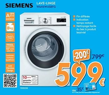 Promotions Siemens lave-linge wm16w4s8fg - Siemens - Valide de 28/08/2019 à 24/09/2019 chez Krefel