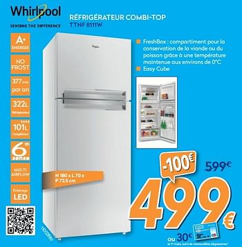 Promotions Whirlpool réfrigérateur combi-top ttnf 8111w - Whirlpool - Valide de 28/08/2019 à 24/09/2019 chez Krefel