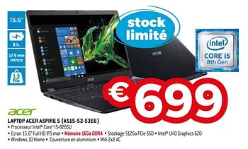 Promoties Acer laptop acer aspire 5 a515-52-53e6 - Acer - Geldig van 19/08/2019 tot 30/09/2019 bij Exellent