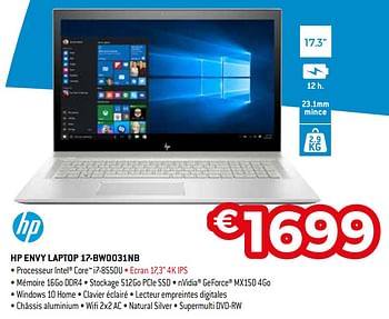 Promotions Hp envy laptop 17-bw0031nb - HP - Valide de 19/08/2019 à 30/09/2019 chez Exellent