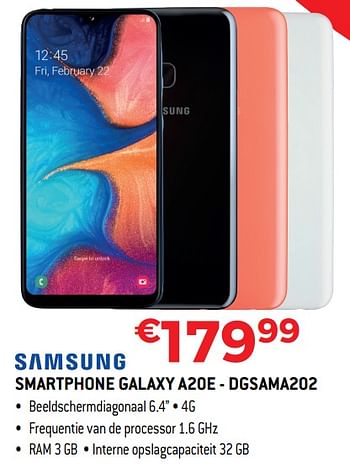 Promoties Samsung smartphone galaxy a20e - dgsama202 - Samsung - Geldig van 19/08/2019 tot 30/09/2019 bij Exellent