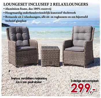 Promoties Loungeset inclusief 2 relaxloungers - Huismerk - Paco - Geldig van 23/08/2019 tot 23/09/2019 bij Paco