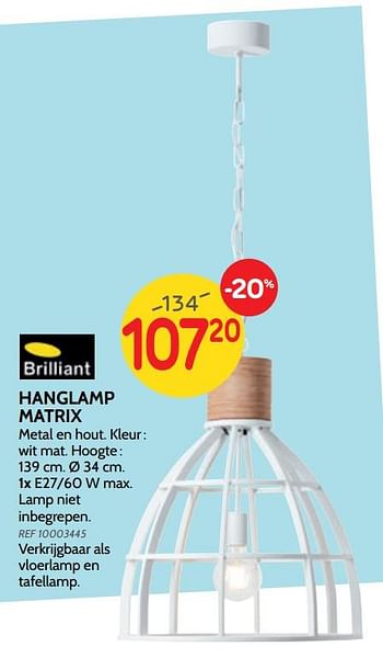 Promoties Hanglamp matrix - Brilliant - Geldig van 04/09/2019 tot 23/09/2019 bij BricoPlanit