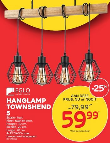 Promoties Hanglamp townshend 5 - Eglo - Geldig van 04/09/2019 tot 23/09/2019 bij BricoPlanit